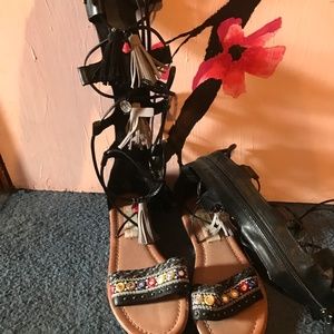 Black tall lace up sandals